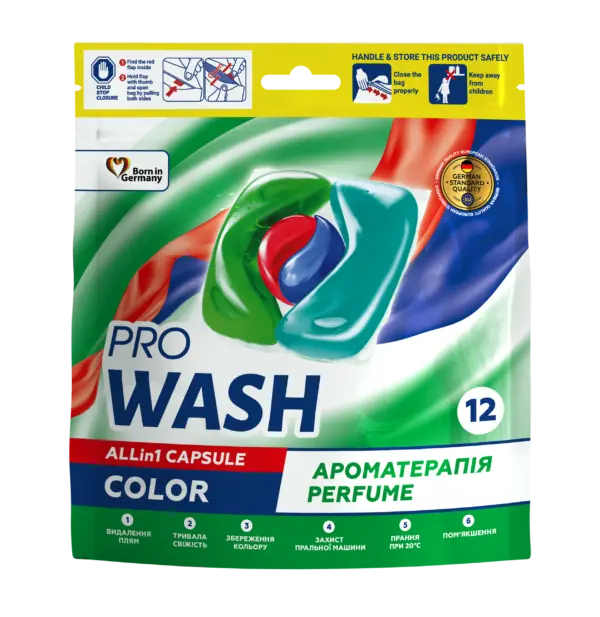 Капсули для прання Color ароматерапія PRO WASH 12 шт дой-пак