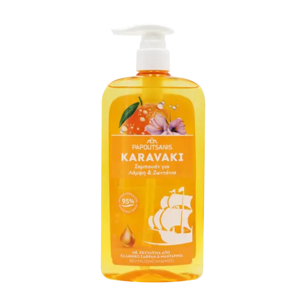 Karavaki Шампунь Shine & Vitality з кератином, шафраном і мандарином 600 мл