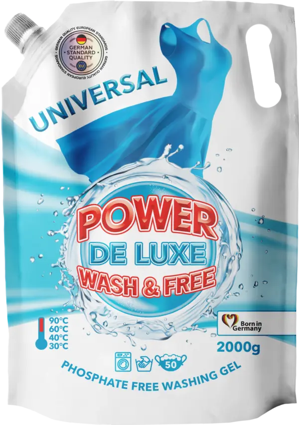 Гель для прання універсальний POWER DE LUXE 2000 г дой-пак (50 прань)