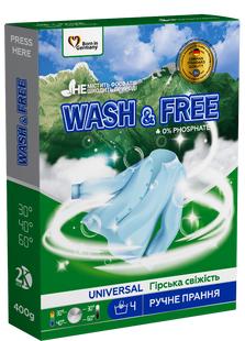 Пральний порошок для ручного прання Гірська свіжість Wash&Free 400 г WASHFREE-POWDER-HANDWASH-MOUNTAIN-400G фото