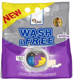 Пральний порошок Жасмин та лаванда з марсельським милом Wash&Free 1.5 кг WASHFREE-POWDER-JASMINE фото