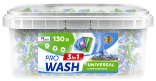 Капсули для прання 3в1 Альпійська свіжість PRO WASH 130 шт контейнер PROWASH-CAPS-UNIVERSAL-ALPINE-BOX фото