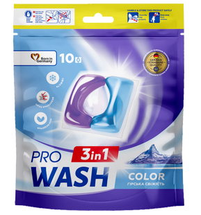 Капсули для прання кольорових речей Гірська свіжість PRO WASH 10 шт дой-пак PROWASH-CAPS-COLOR-MOUNTAIN-REFILL фото