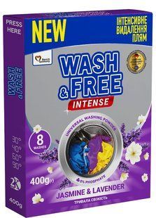 Пральний порошок універсальний Жасмин і лаванда Wash&Free Intense 400 г 005582 фото