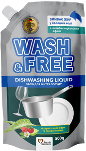 Засіб для миття посуду Алое вера та суниця Wash&Free 500 г дой-пак WF-DISH-ALOE-STRAWBERRY-REFILL фото
