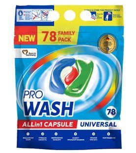 Капсули для прання All-in-1 універсальні PRO WASH 78 шт дой-пак PROWASH-CAPS-UNIVERSAL-ALLIN1-REFILL фото