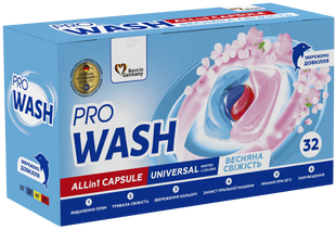 Капсули для прання Весняна свіжість PRO WASH 32 шт контейнер PROWASH-CAPS-SPRING-FRESH-BOX фото