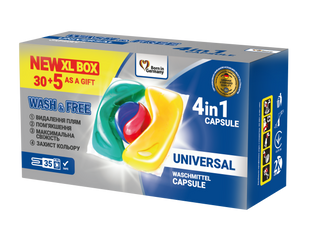 Капсули для прання 4в1 універсальні Wash&Free 35 шт WASHFREE-CAPS-UNIVERSAL фото