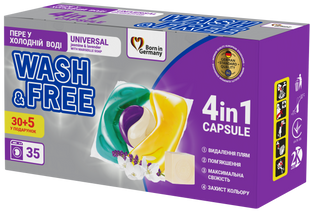 Капсули для прання 4в1 Жасмин та лаванда Wash&Free 35 шт PROWASH-CAPS-JASMINE-150PCS фото