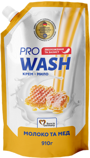 Рідке крем-мило Молоко та мед PRO WASH 910 г дой-пак PROWASH-SOAP-MILKHONEY фото